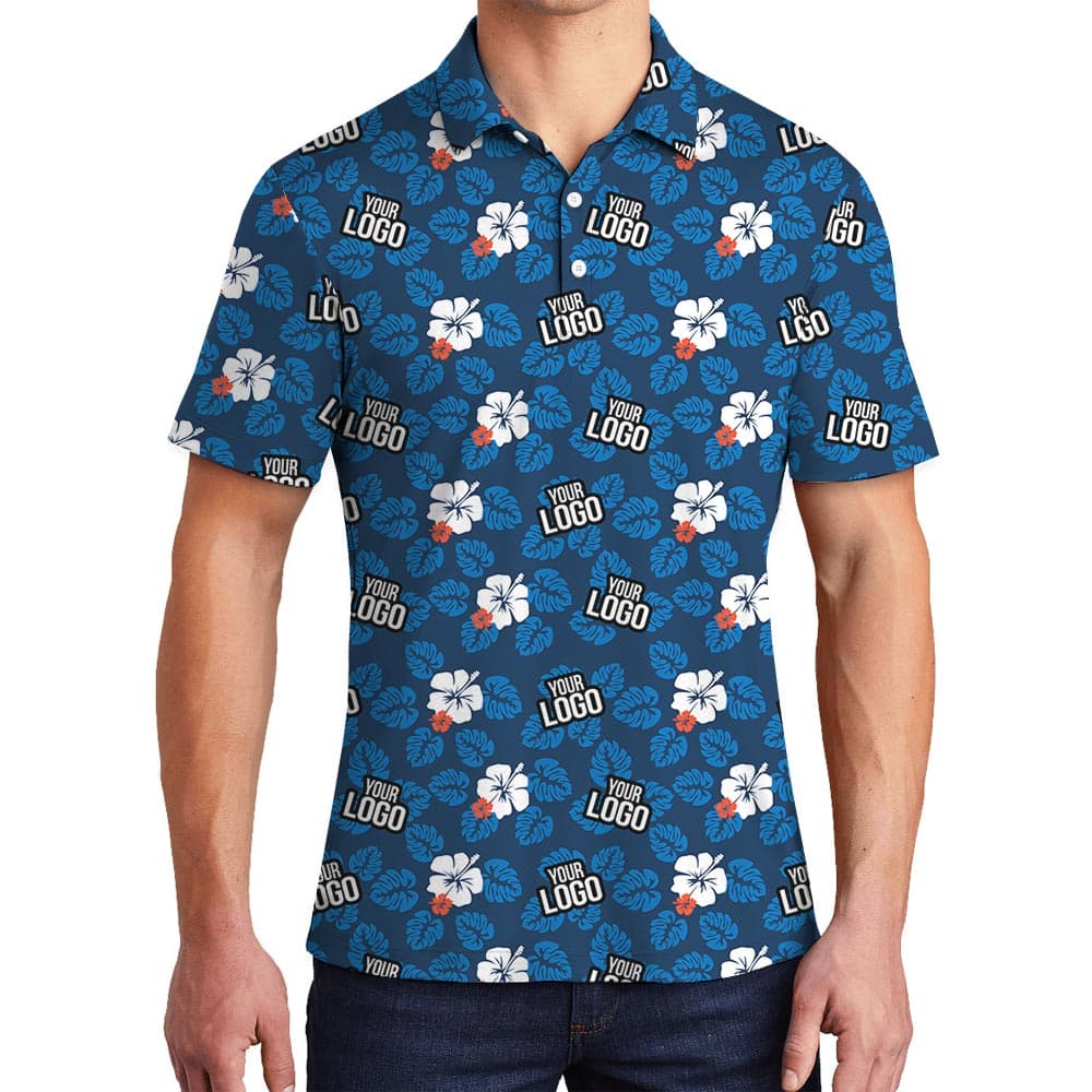 Men's Polo Golf Shirt Custom Logo With Hibiscus