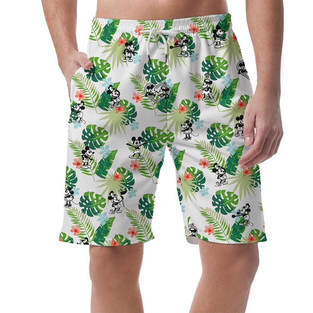 Men's Summer Beach Shorts With Mickey Mouse Steamboat Willie