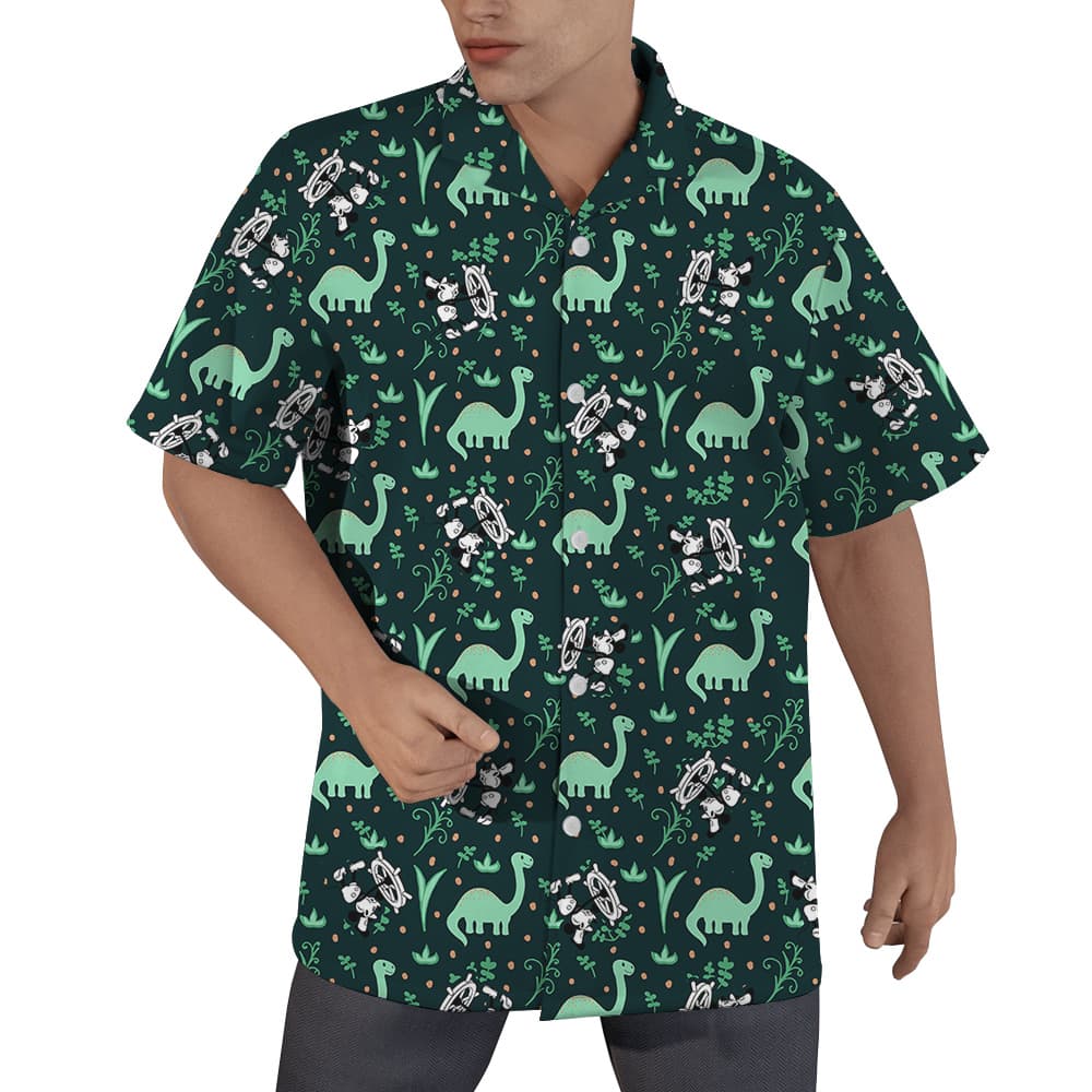 Mickey 1928 Edition Dinosaur Hawaiian Button Up Men Shirt1