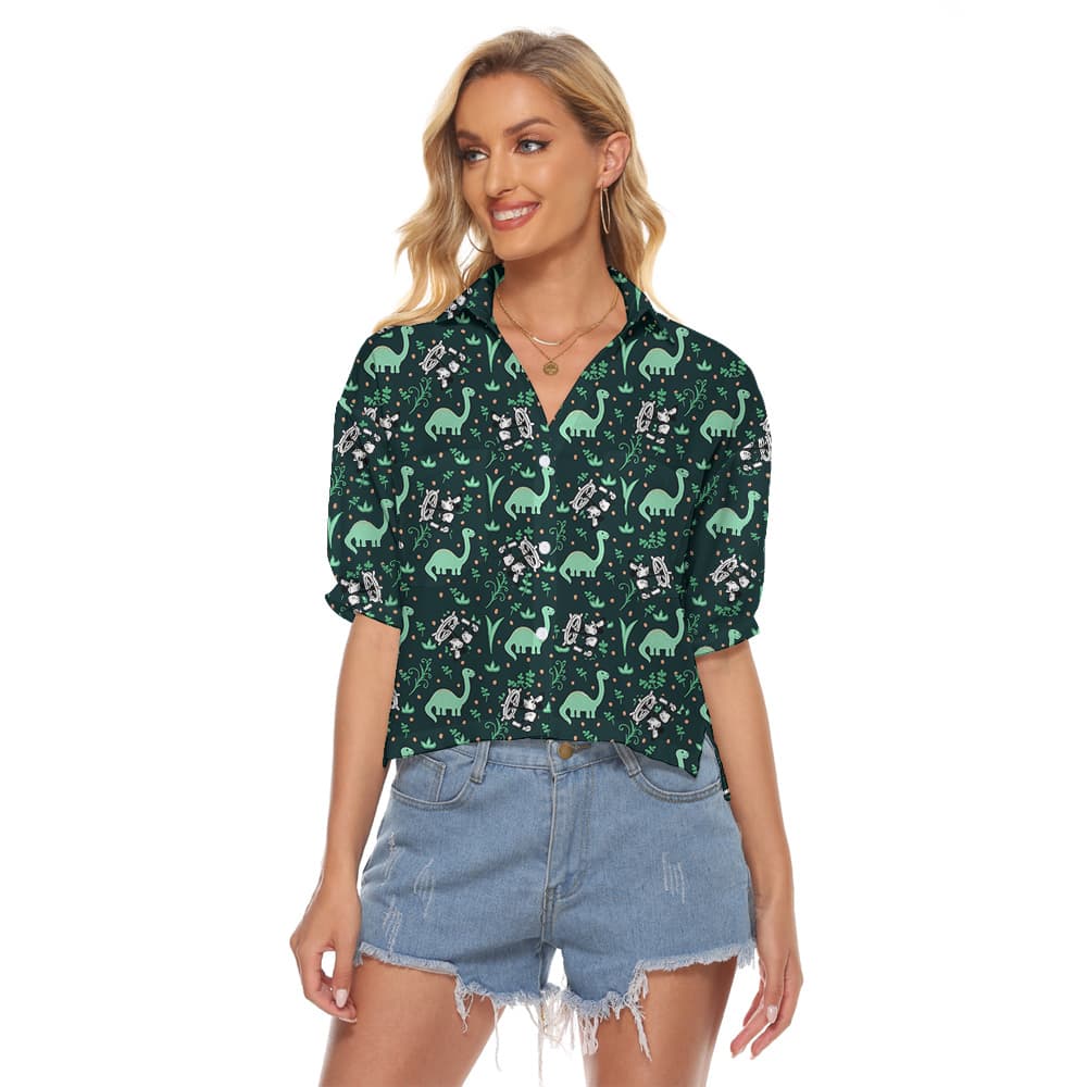 Mickey 1928 Edition Dinosaur Hawaiian Women Cropped Shirt1