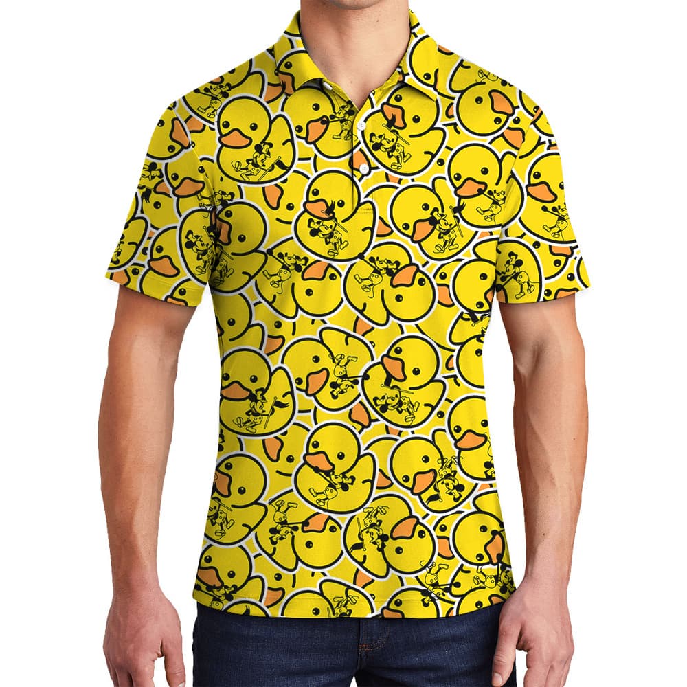 Mickey Mouse 1928 with Yellow Rubber Duck Hawaiian Men Polo Shirt1