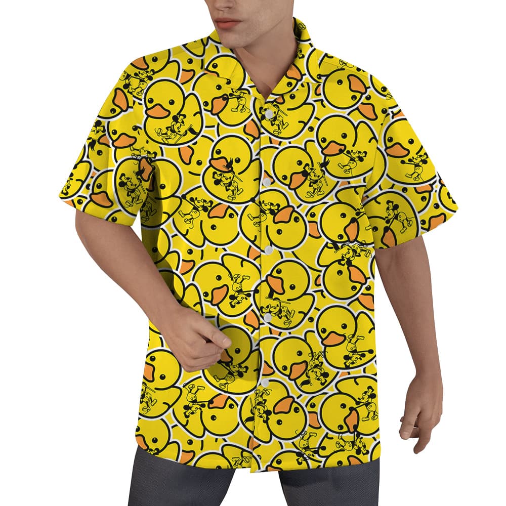 Mickey Mouse 1928 with Yellow Rubber Duck Hawaiian Men Shirt1