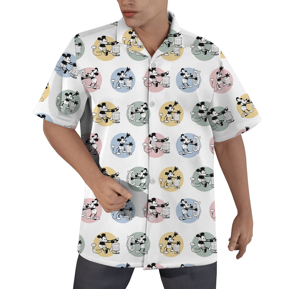 Mickey Steamboat Willie Movie Hawaiian Button Up Shirt (1)