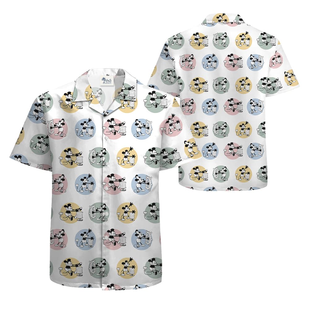 Mickey Steamboat Willie Movie Hawaiian Button Up Shirt