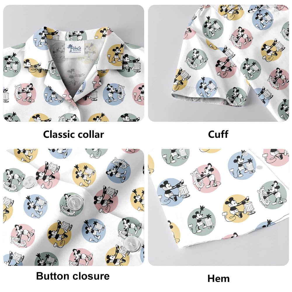 Mickey Steamboat Willie Movie Hawaiian Button Up Shirt