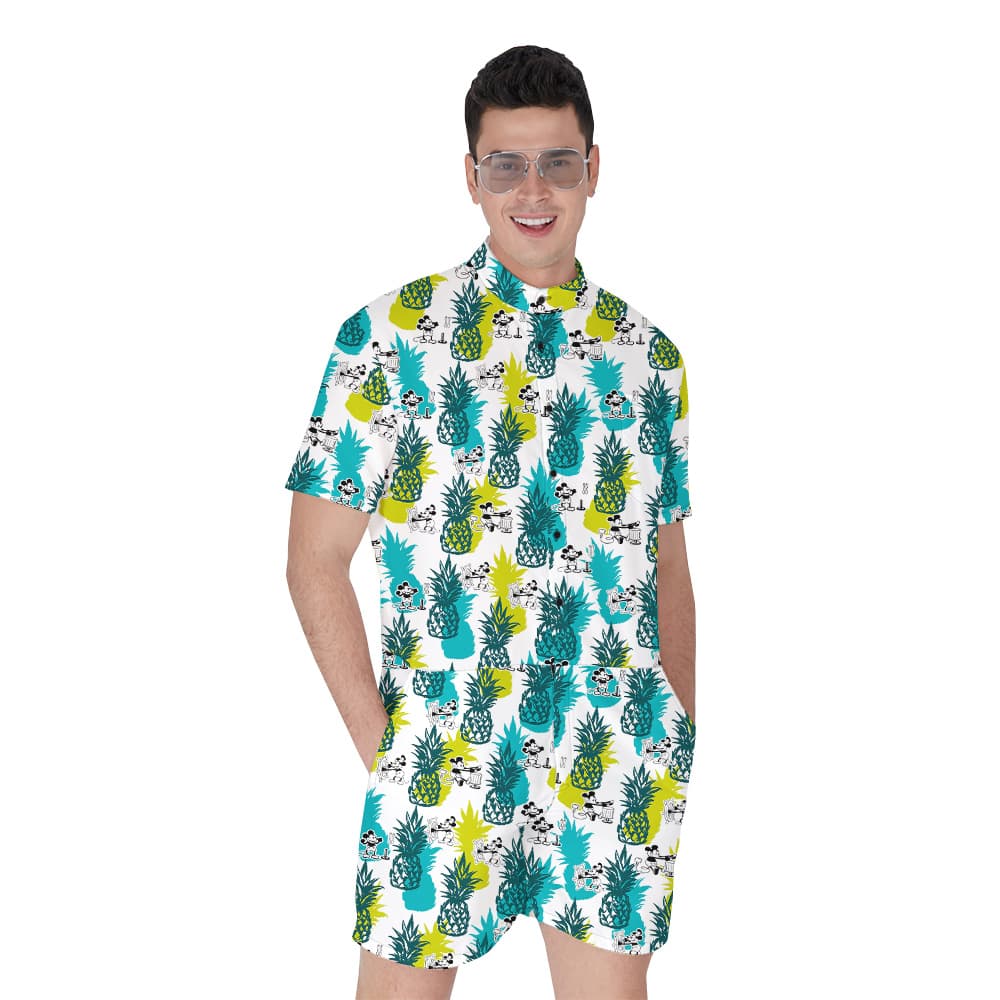 Mickey Steamboat Willie Movie Pineapple Hawaiian Romper For Men