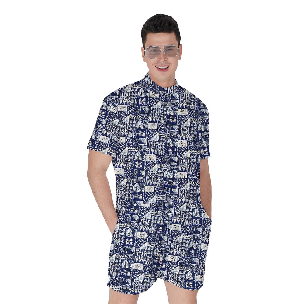 Mickey Steamboat Willie Movie Vintage Tapa Navy Hawaiian Romper For Men