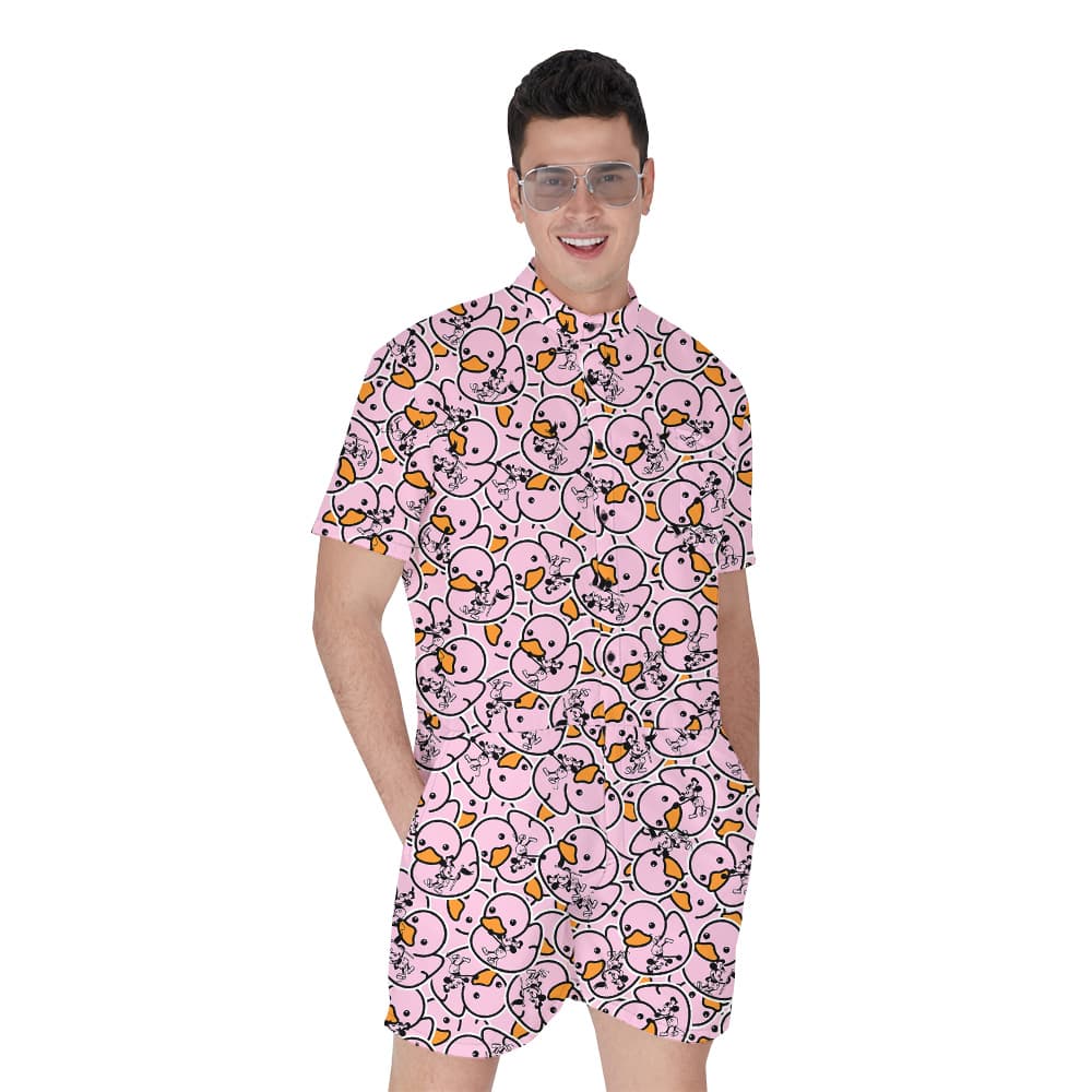 Mickey Steamboat Willie Pink Rubber Duck Hawaiian Men Romper1