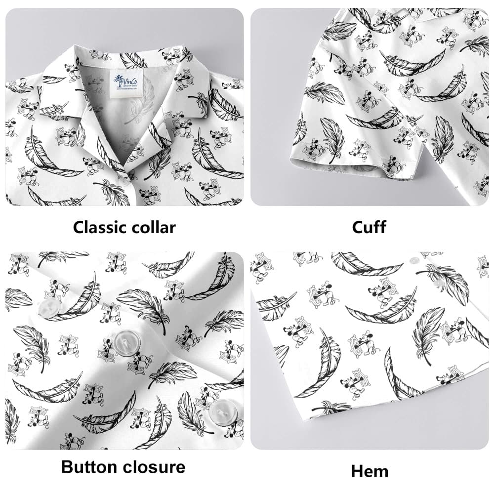 Mickey Steamboat Willie Vintage Feather Hawaiian Shirt