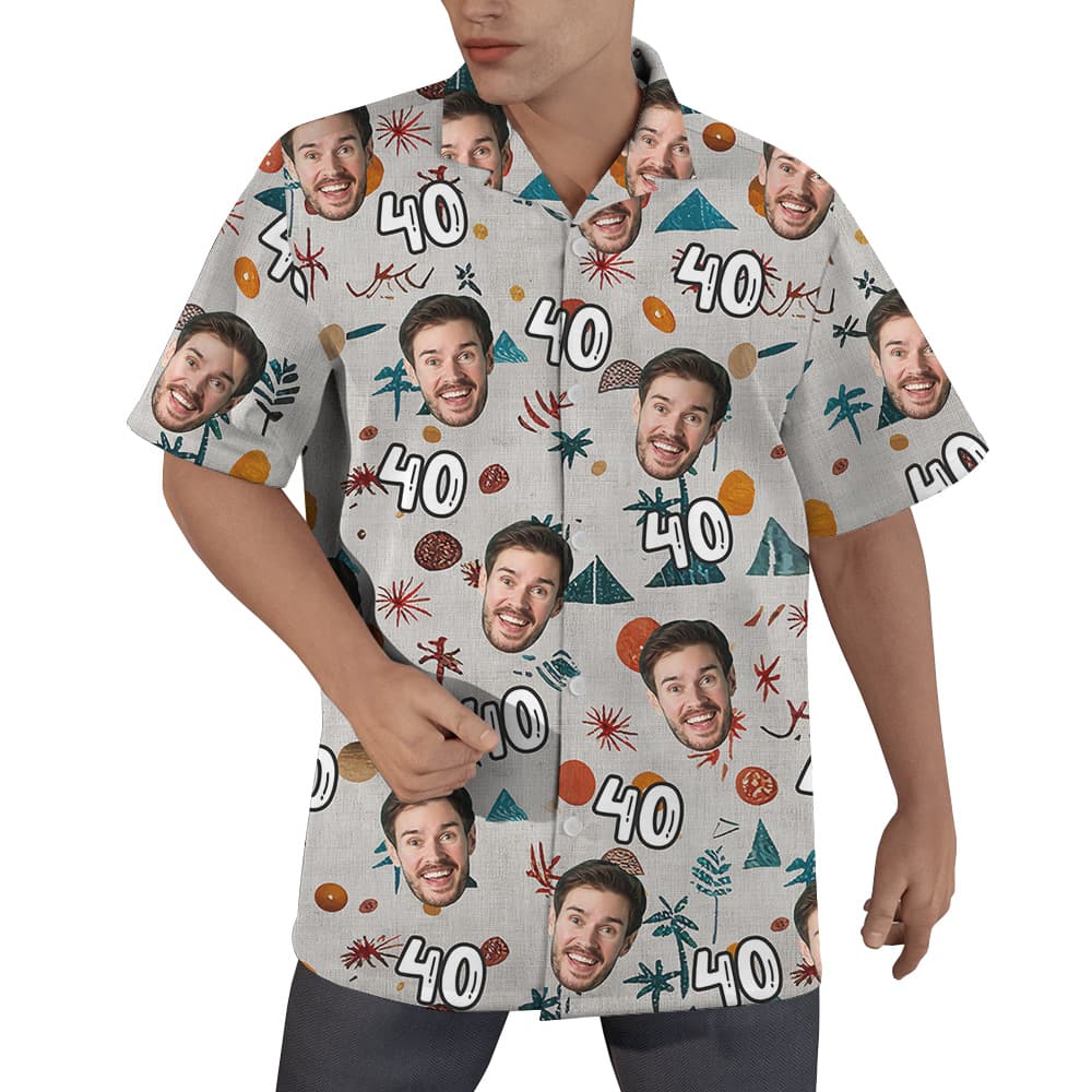 Minimal Birthday Hawaiian Men Shirt with Custom Face and Age1