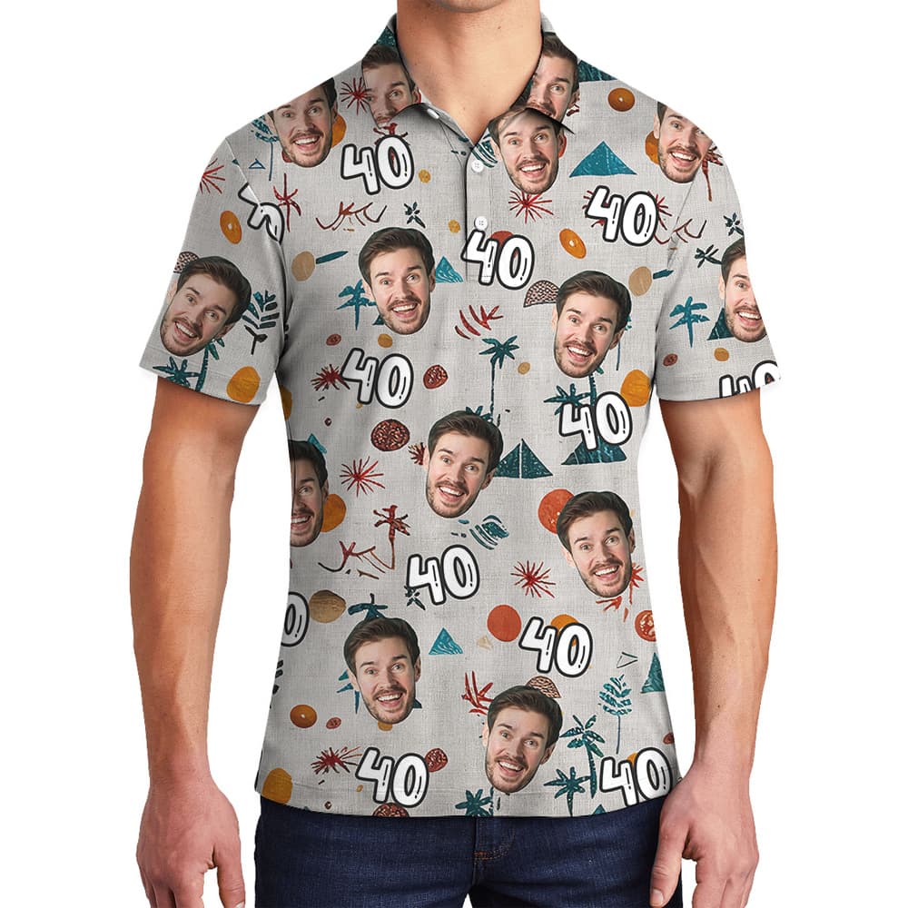 Minimalism Birthday Hawaiian Men Polo Shirt with Custom Face and Age1