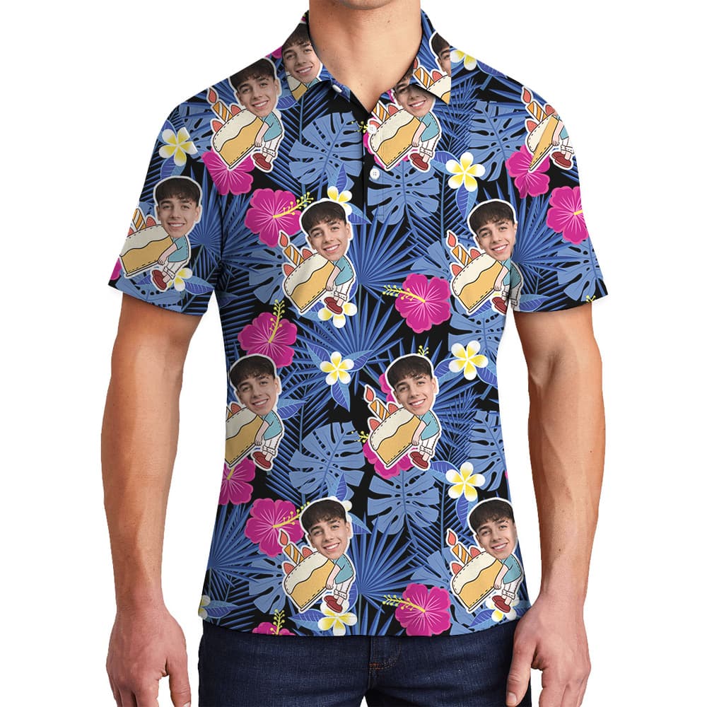 Night Tropical Custom Hawaiian Polo Shirt for Men with Faces and Age1