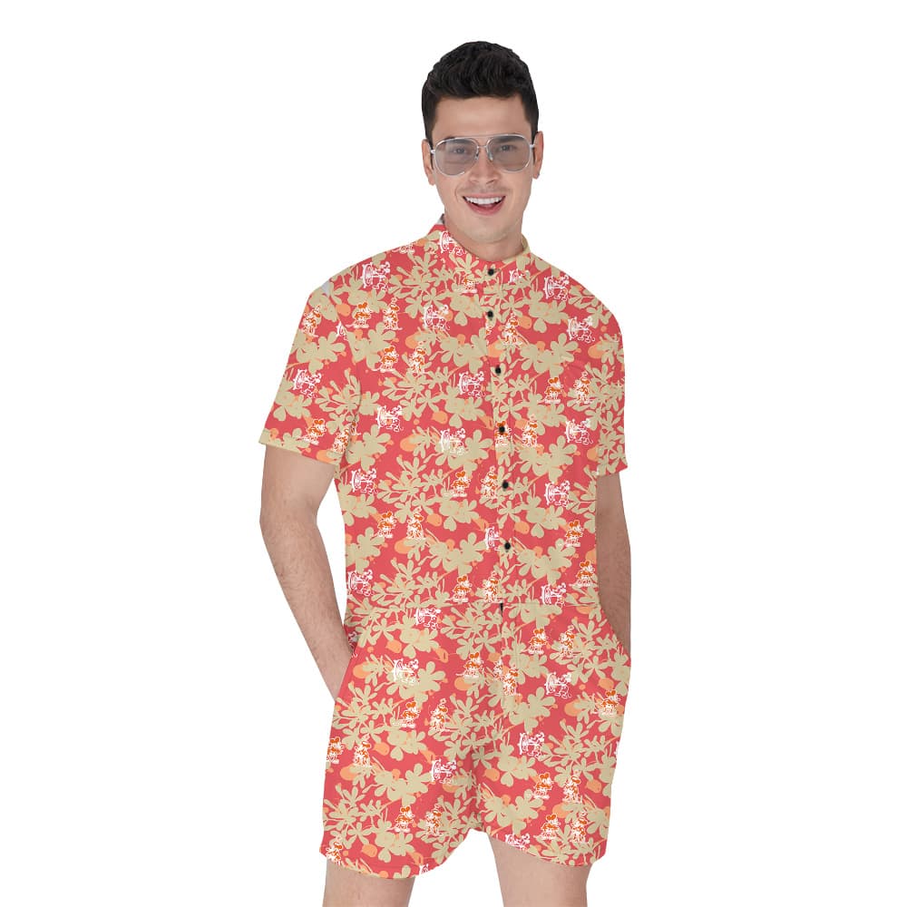 Orange Tropical Mickey Steamboat Willie Vintage Hawaiian Romper For Men