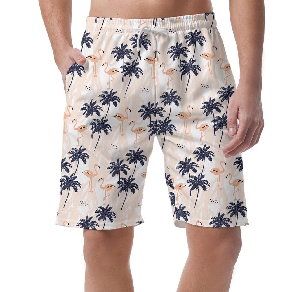 Pink Flamingo Palm Trees Hawaiian Shorts Men