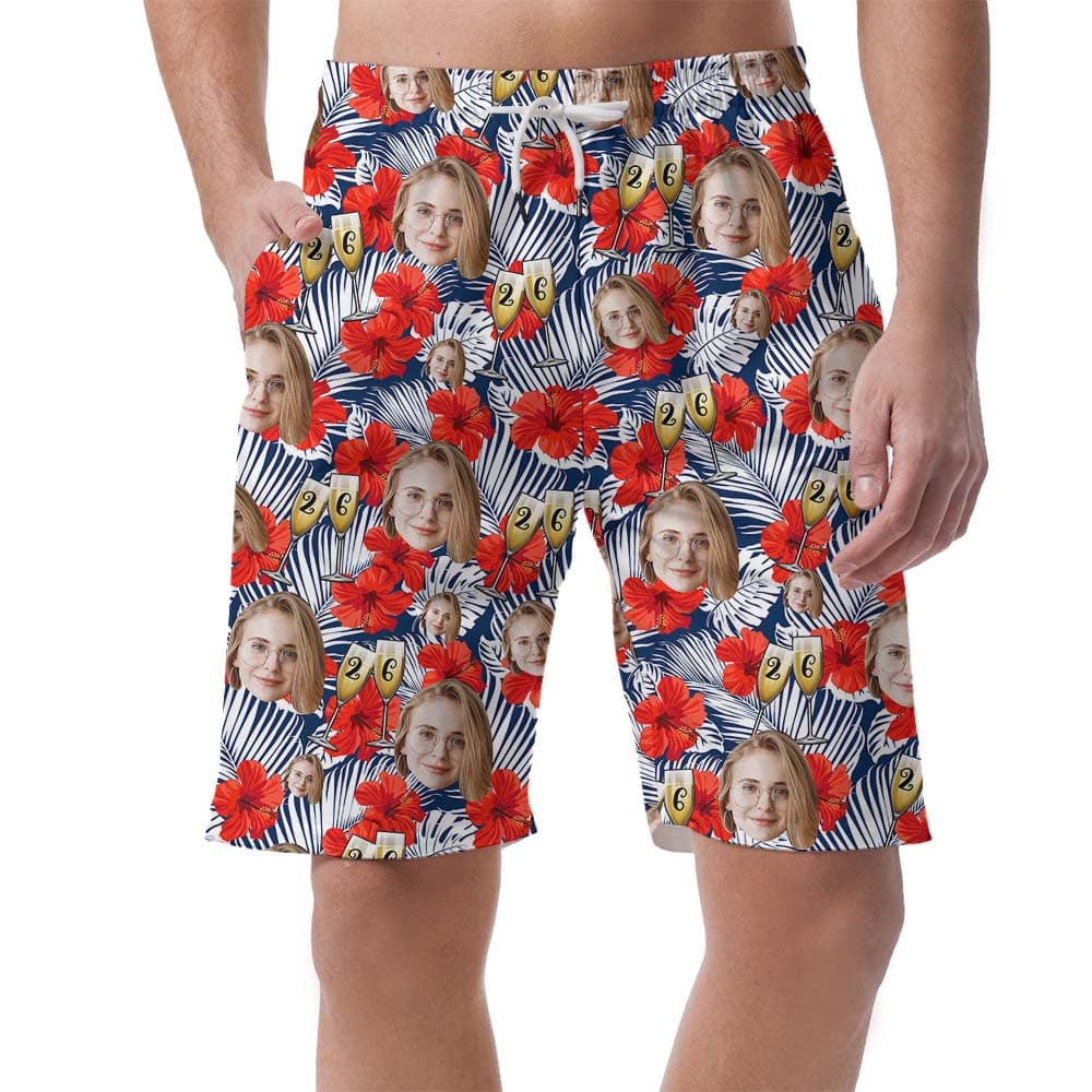 Personalized Photo And Year Birthday Men's Hawaiian Shorts1