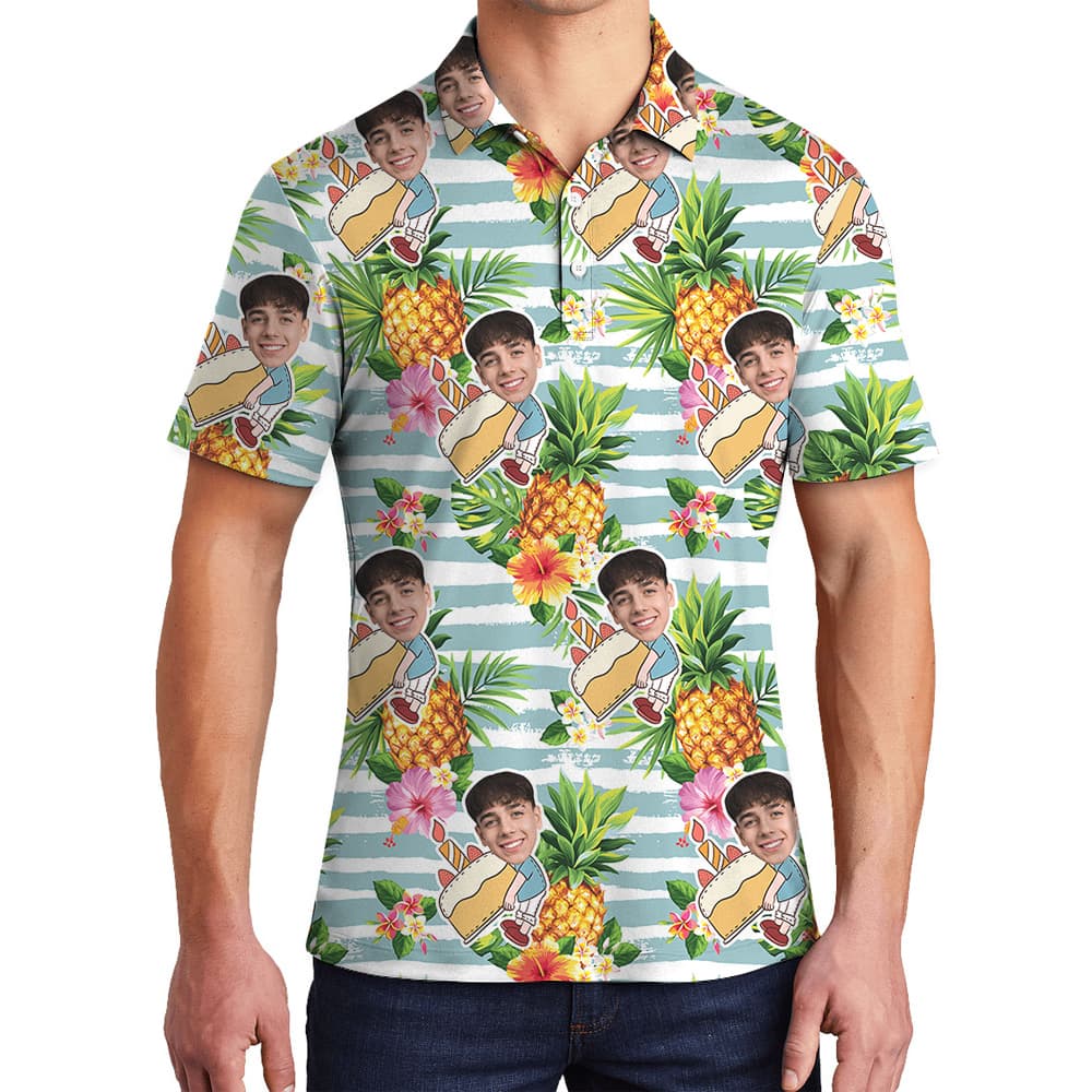 Pineapple Custom Face Birthday Aloha Polo Shirt for Men1