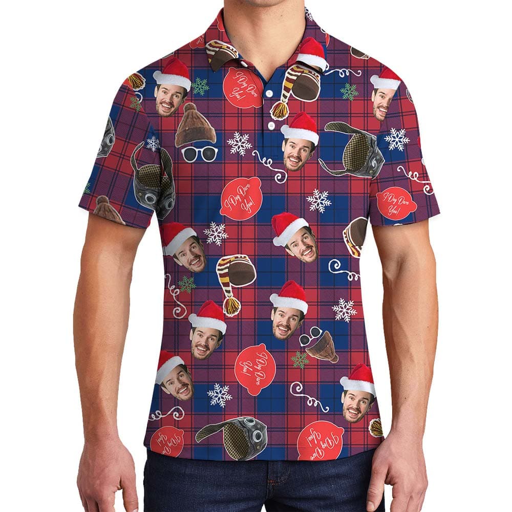 Santa Hat Personalized Plaid Red Men's Polo