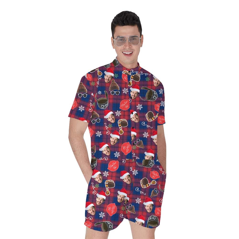 X-mas Custom Plaid Buffalo Hawaiian Men's Romper
