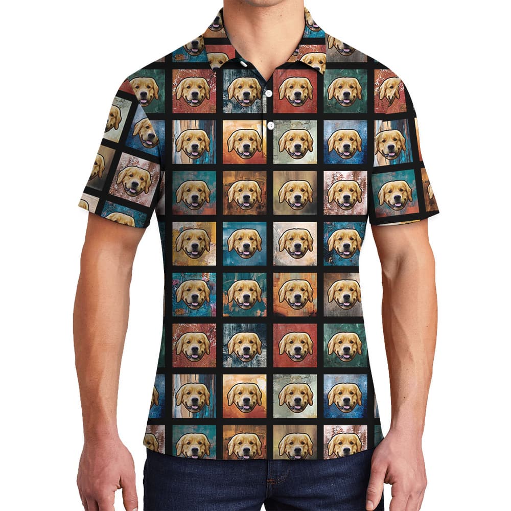 Pup Pattern Custom Hawaiian Polo Shirt with Dog Face1