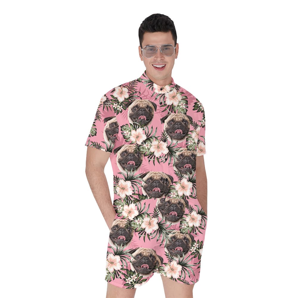Puppy Pink Custom Hawaiian Men Romper with Dog1