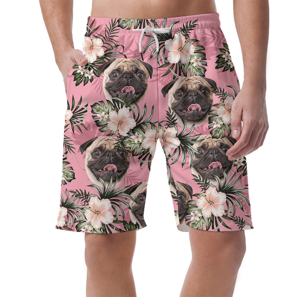 Puppy Pink Custom Hawaiian Men Short with Dog1