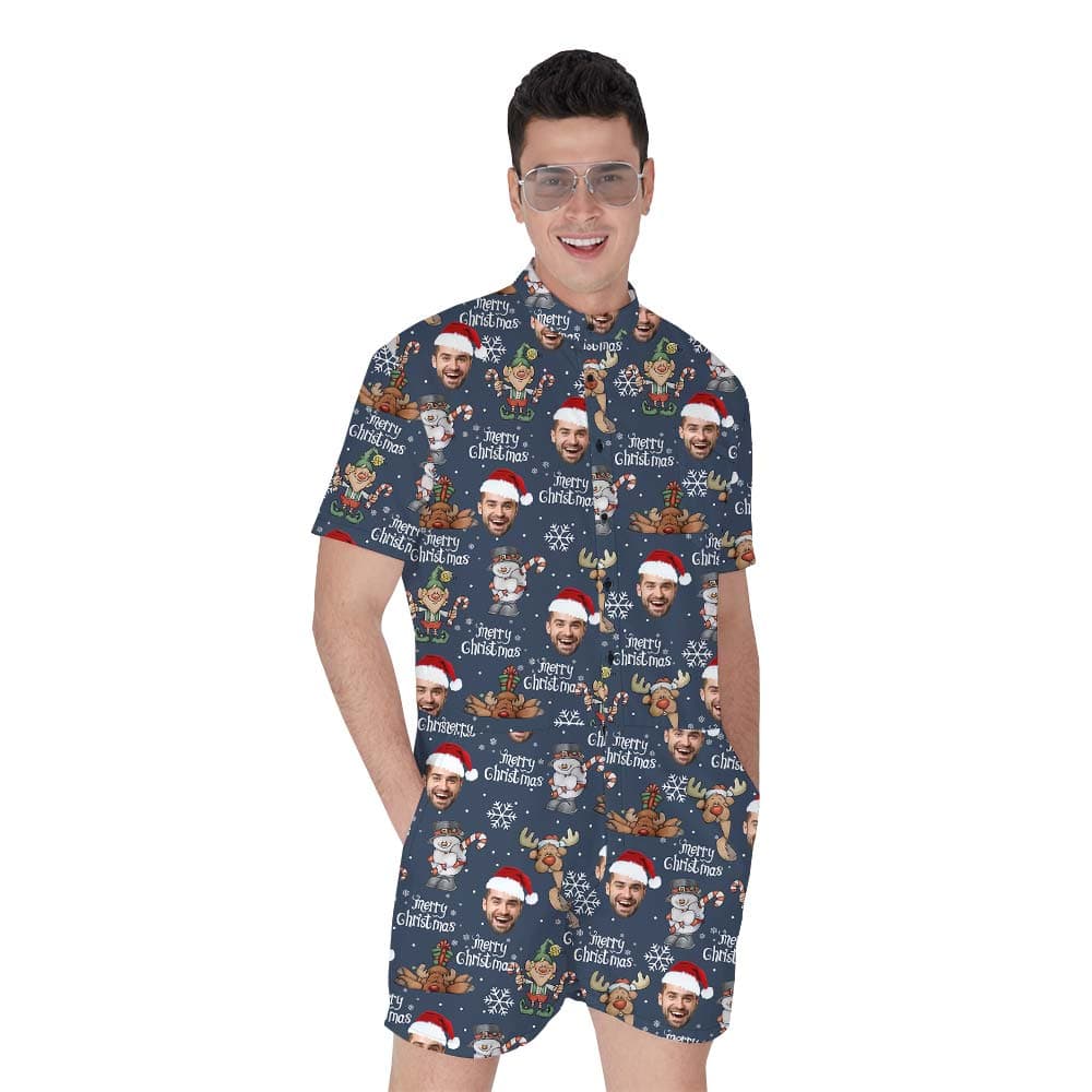 Reindeer Custom Face Hawaiian Men's Romper