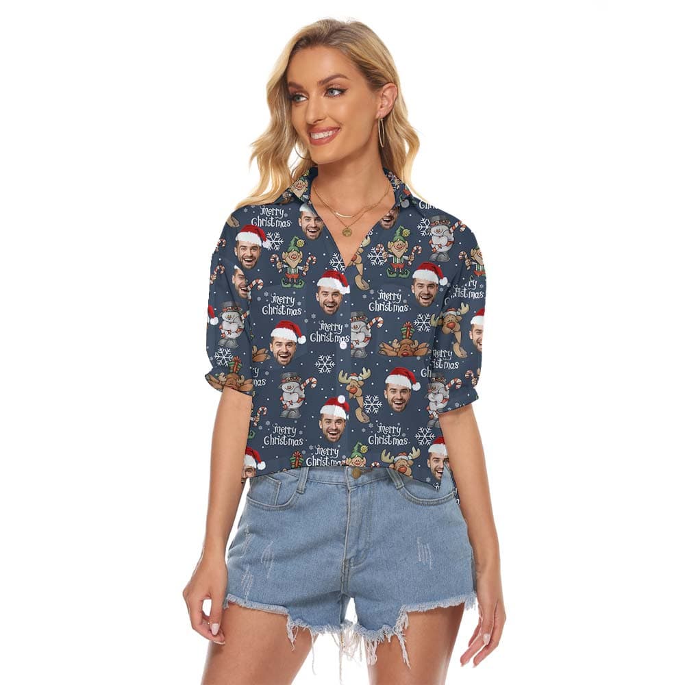 Custom Face Reindeer Women's Cropped Shirt