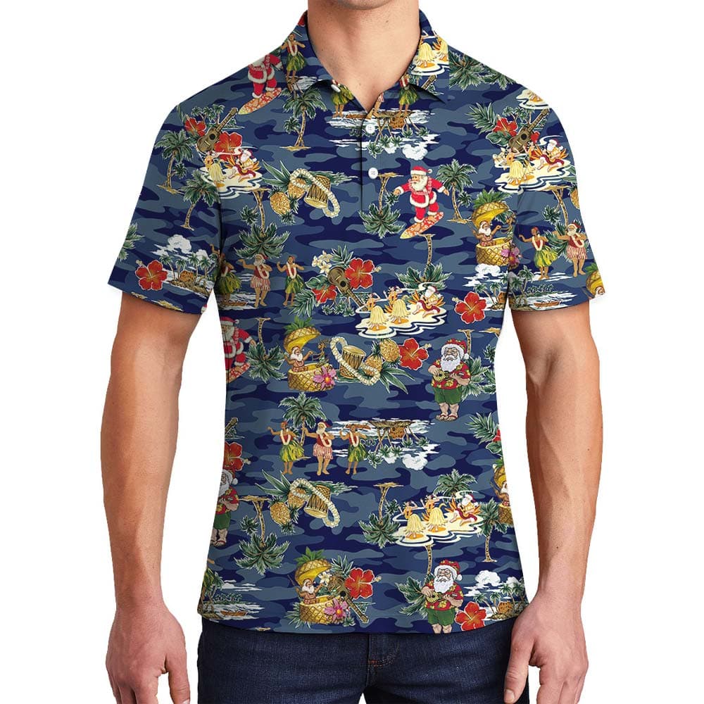 Xmas Santa In Vacation Tropical Men's Polo