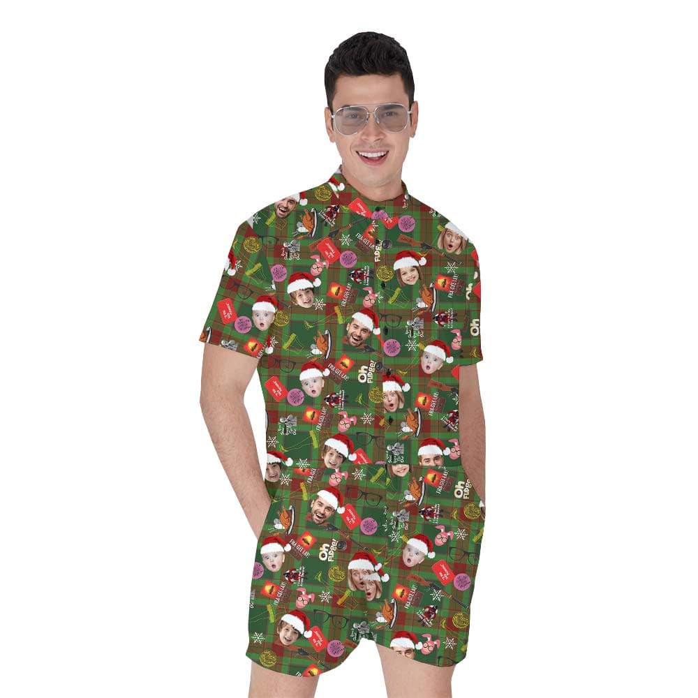 Custom Faces Men's Romper With Santa Hat