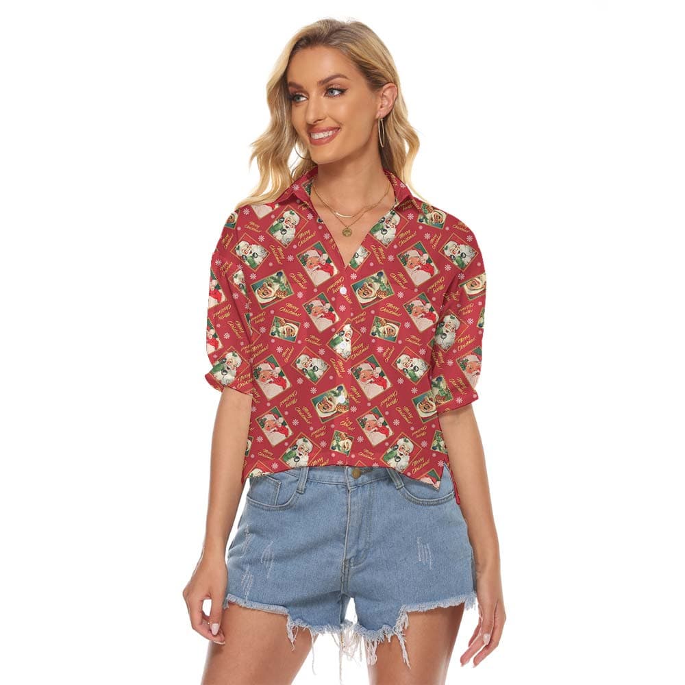 Santa Claus Christmas Women's Cropped Shirt
