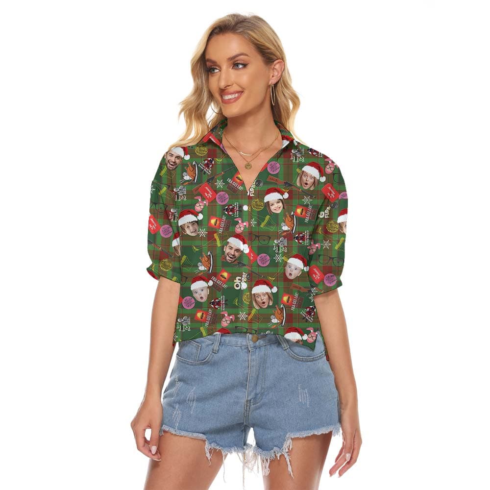 Custom Faces Women's Cropped Shirt Santa Family