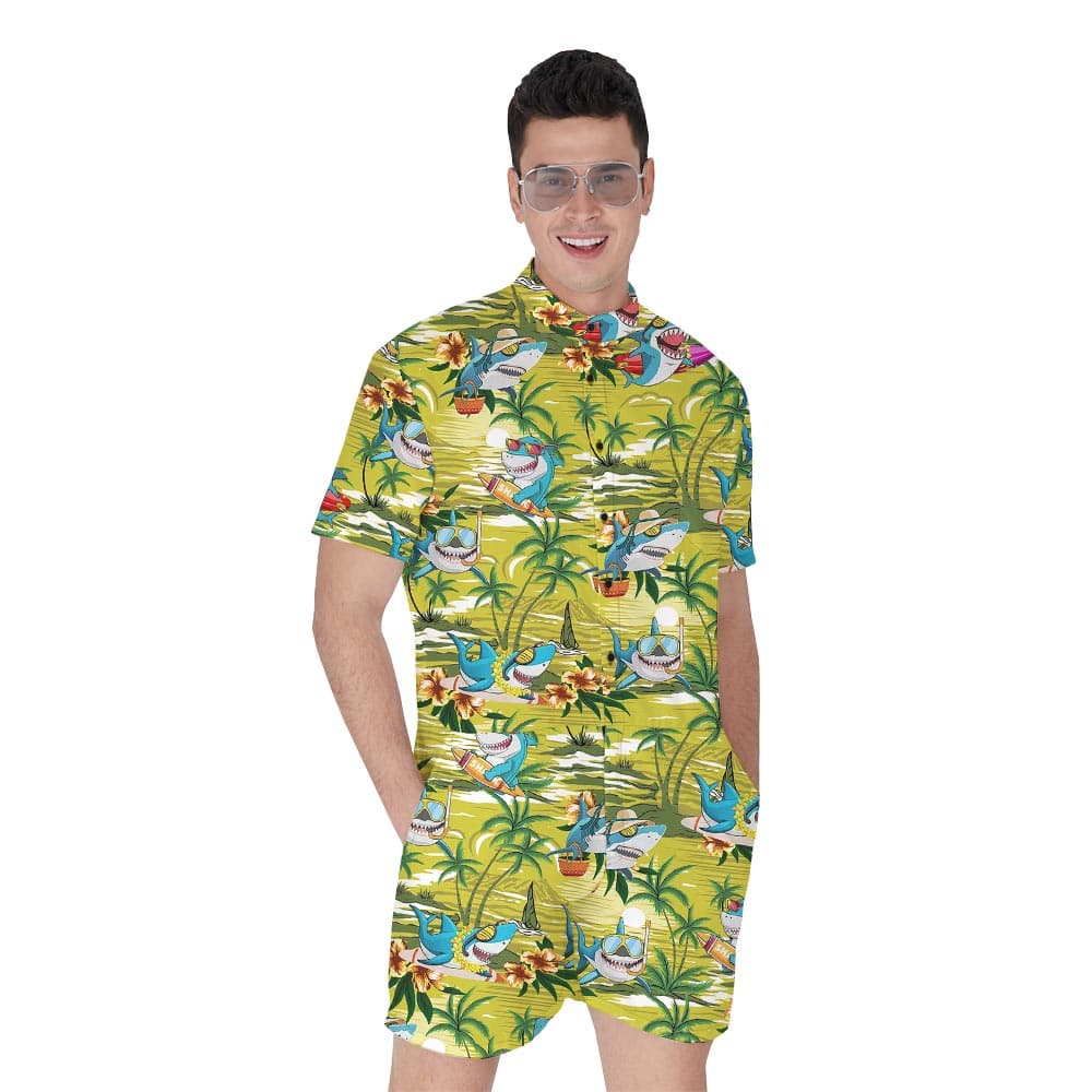 Summer Shark Vacation Hawaiian Men's Romper
