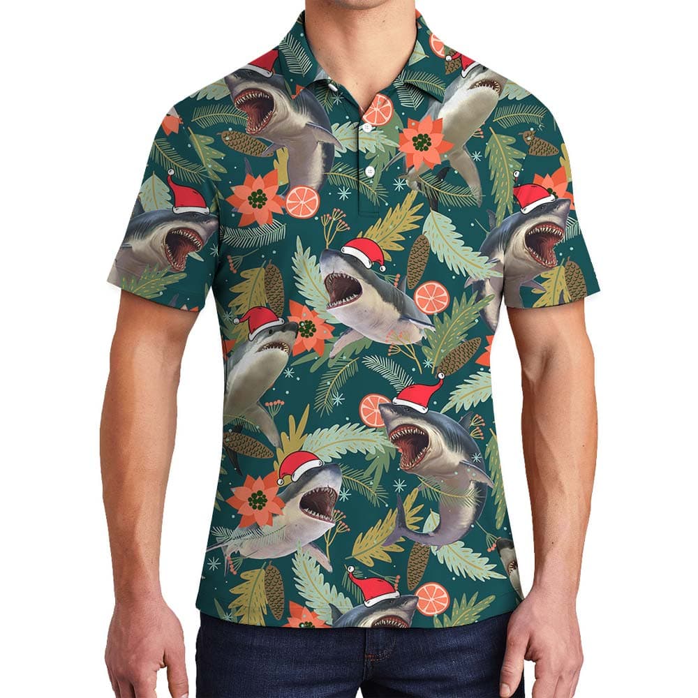 Hawaiian Men's Polo With Santa Shark