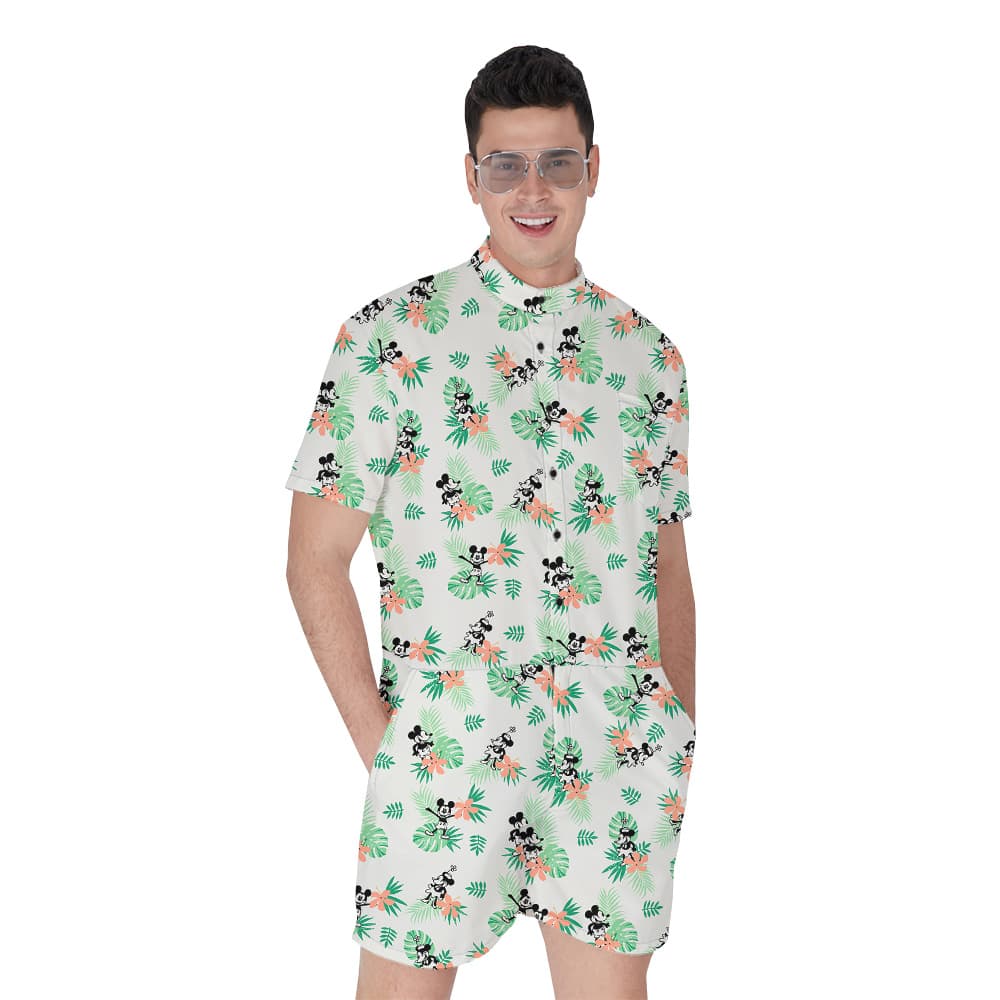 Simple Green Mickey Steamboat Willie 1928 Hawaiian Men Romper1