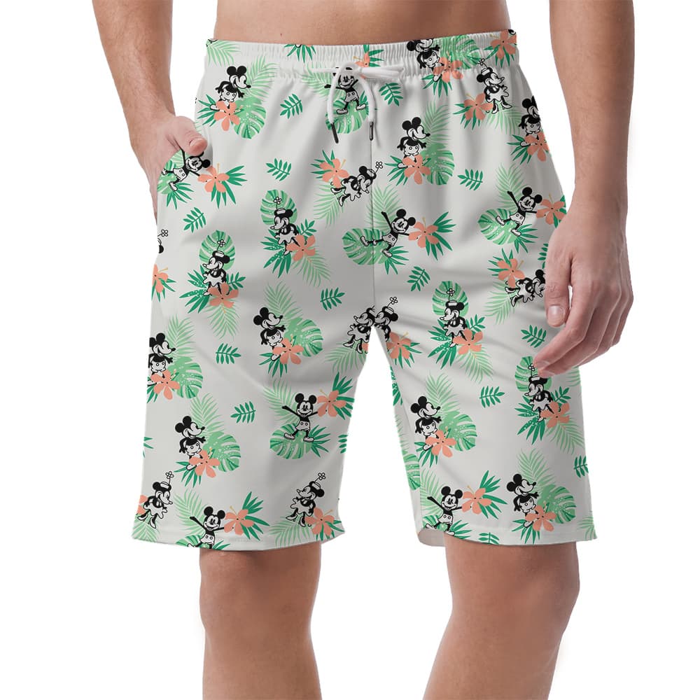 Simple Green Mickey Steamboat Willie 1928 Hawaiian Men Short1