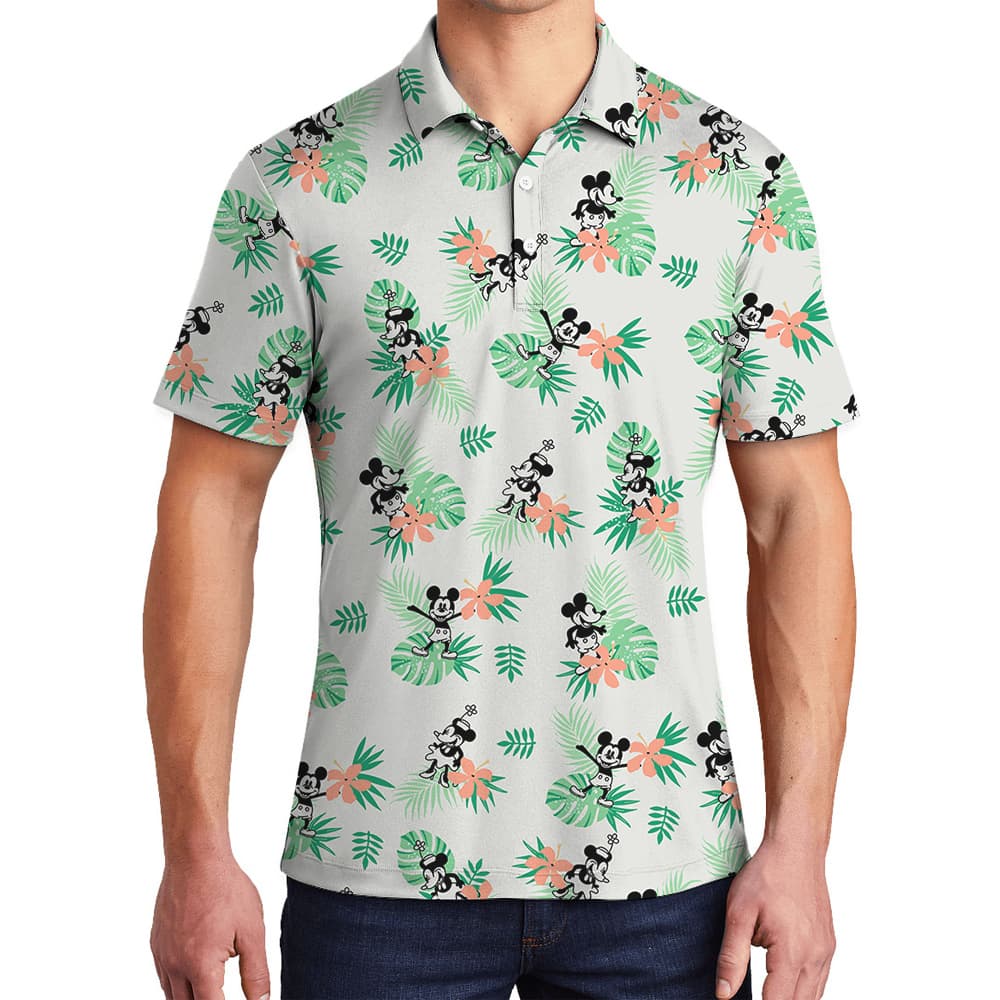 Simple Green Mickey Steamboat Willie 1928 Hawaiian Polo Shirt for Men1