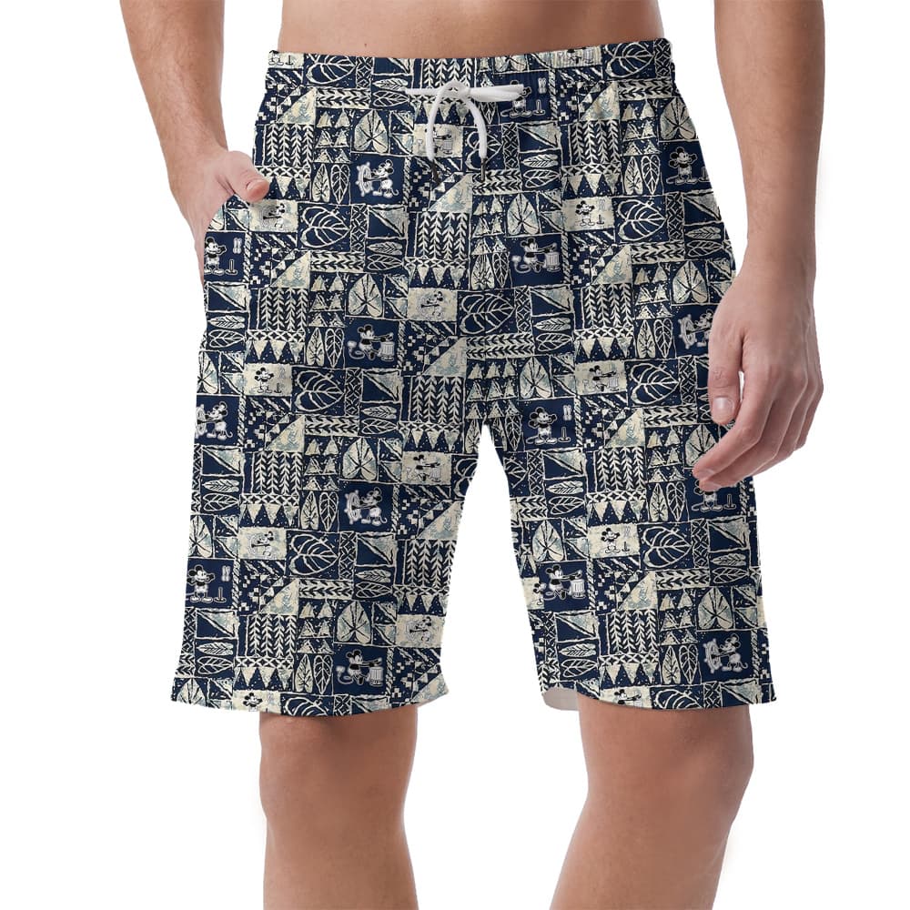 Steamboat Willie 1928 Mickey Vintage Tapa Aloha Beach Shorts For Men