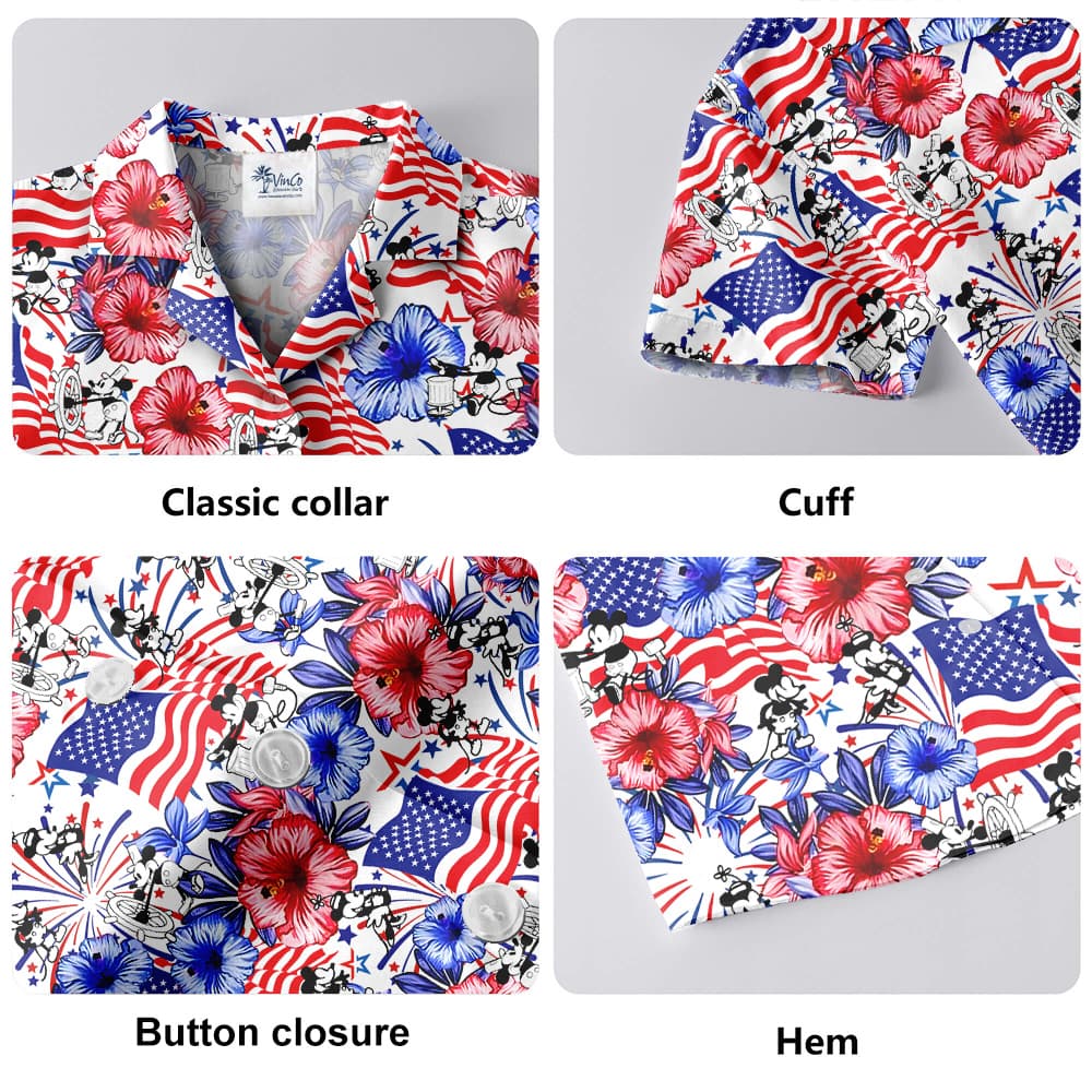 Steamboat Willie Mickey American Flag 4th Of July Hawaiian Shirt