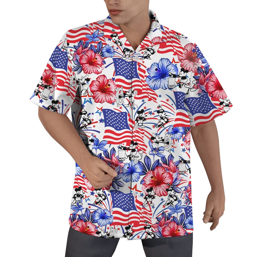 Steamboat Willie Mickey American Flag 4th Of July Hawaiian Shirt (5)