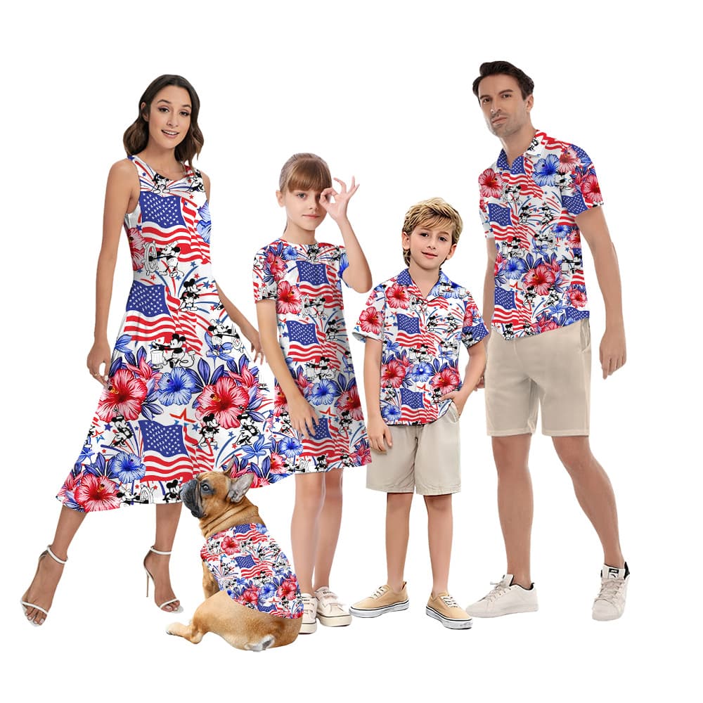 Steamboat Willie Mickey American Flag Patriotic Family Matching Hawaiian Outfits
