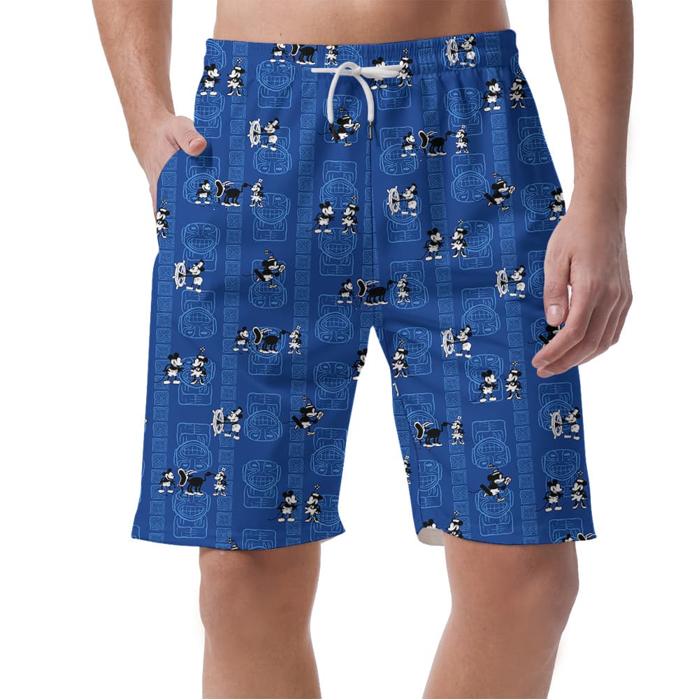 Steamboat Willie Mickey Classic Navy Hawaiian Beach Shorts For Men