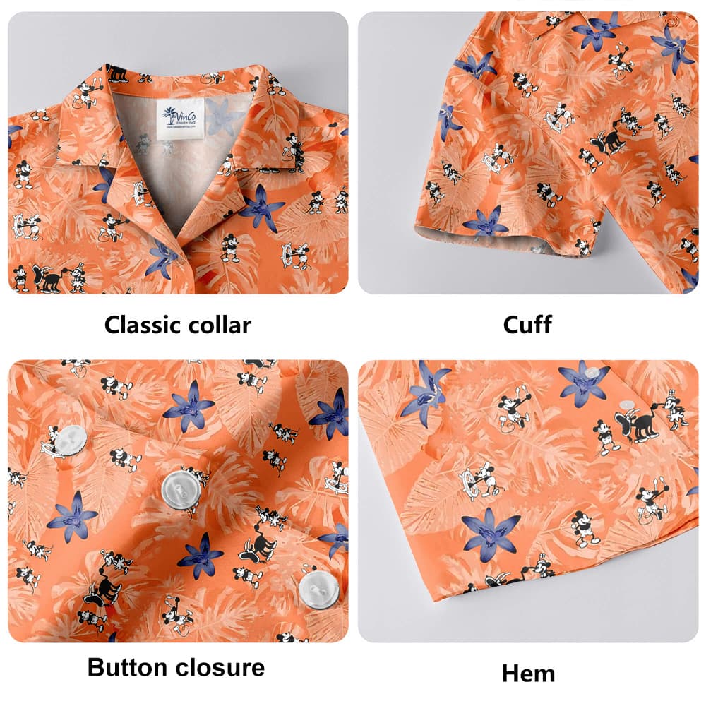 Steamboat Willie Mickey Classic Orange Hawaiian Shirt With Short Sleeves