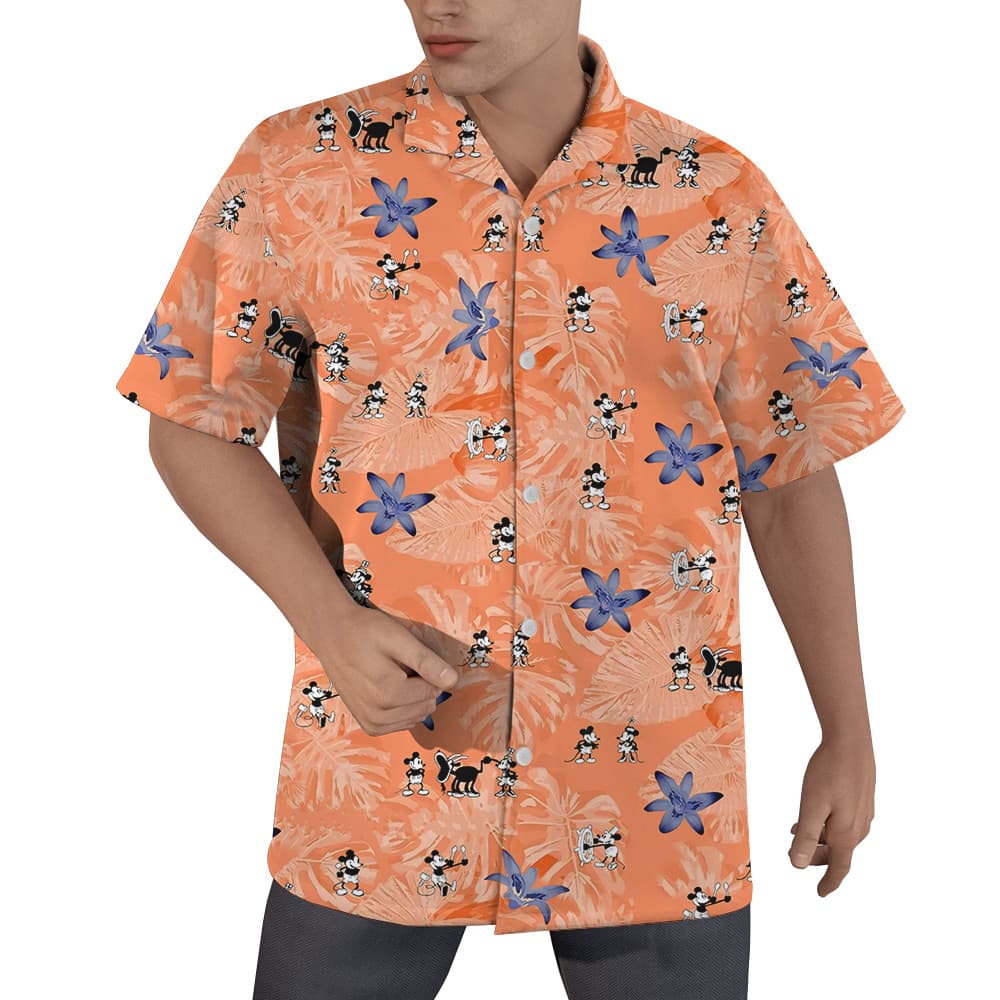 Steamboat Willie Mickey Classic Orange Hawaiian Shirt With Short Sleeves (3)