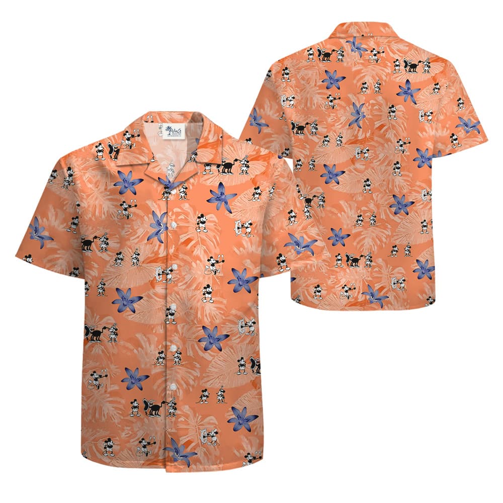 Steamboat Willie Mickey Classic Orange Hawaiian Shirt With Short Sleeves