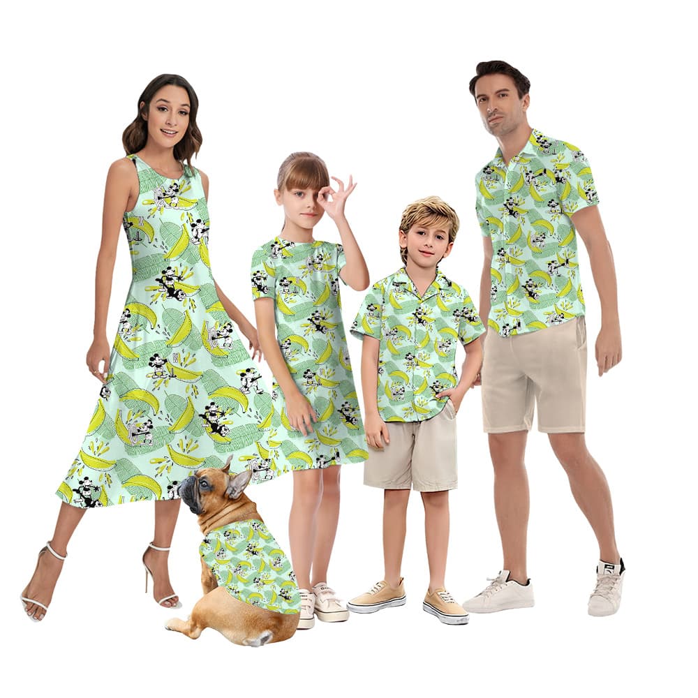 Steamboat Willie Mickey Tropical Banana Matching Family Hawaiian Outfits