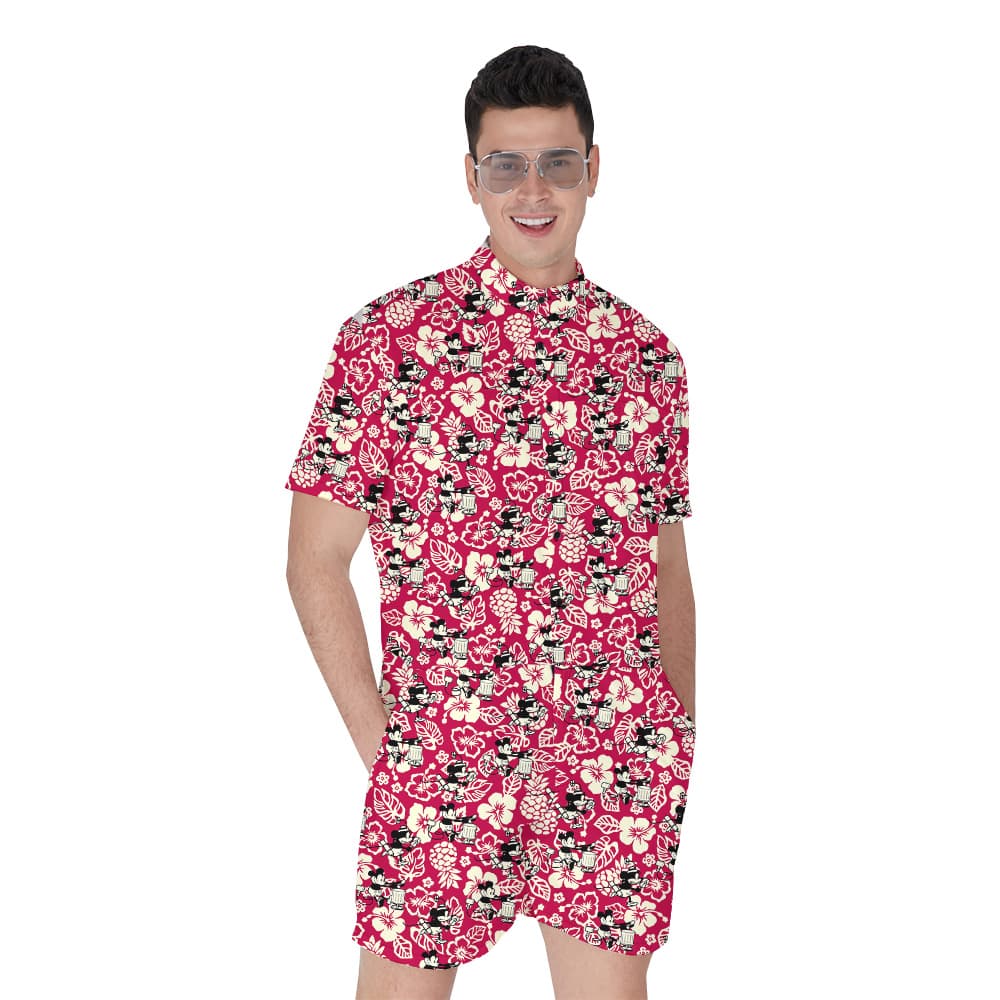 Steamboat Willie Mickey Vintage Hibiscus Hawaiian Romper