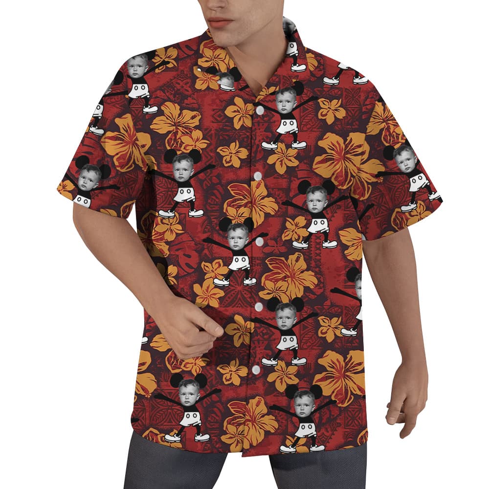 Steamboat Willie Mickey Vintage Hibiscus Hawaiian Shirt With Custom Face (1)