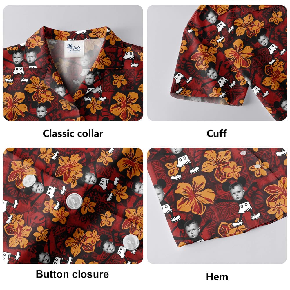 Steamboat Willie Mickey Vintage Hibiscus Hawaiian Shirt With Custom Face