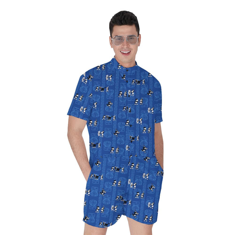 Steamboat Willie Mickey Vintage Navy Men's Hawaiian Romper