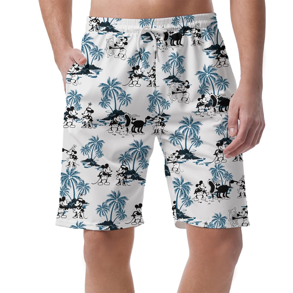 Steamboat Willie Mickey Vintage Palm Trees Hawaiian Beach Shorts For Men